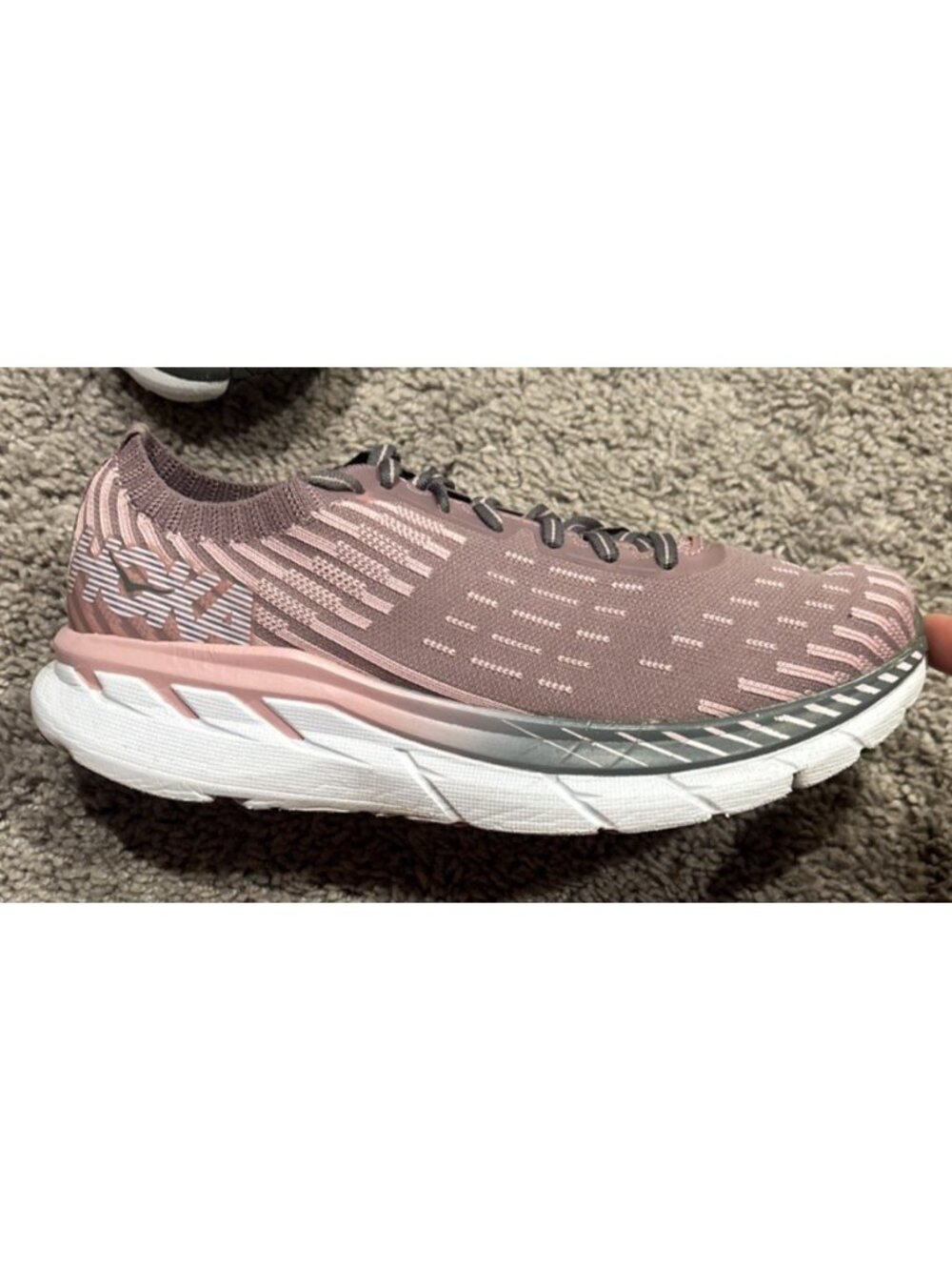 Hoka One Womens Clifton 5 Knit Running Shoes Purple/Pink Low Top Lace Up Size 8 - Picture 3 of 8